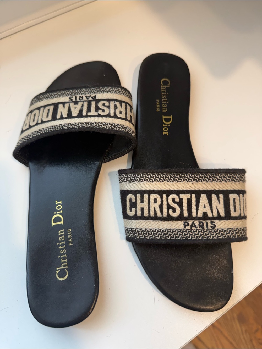 Black & Cream Logo Slide Sandals